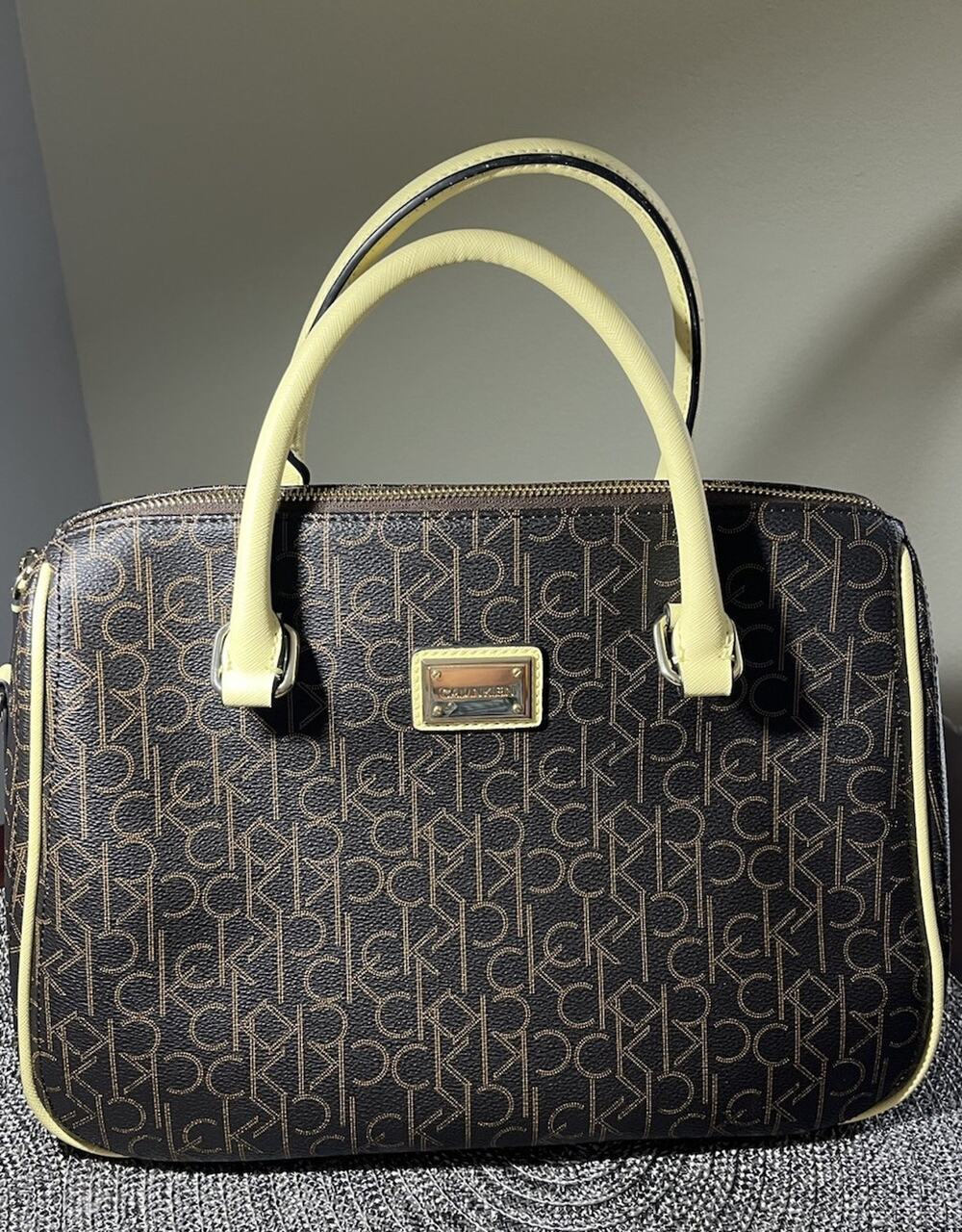 Calvin Klein Women's Tote Arizona Brown With Pale Yellow Handles